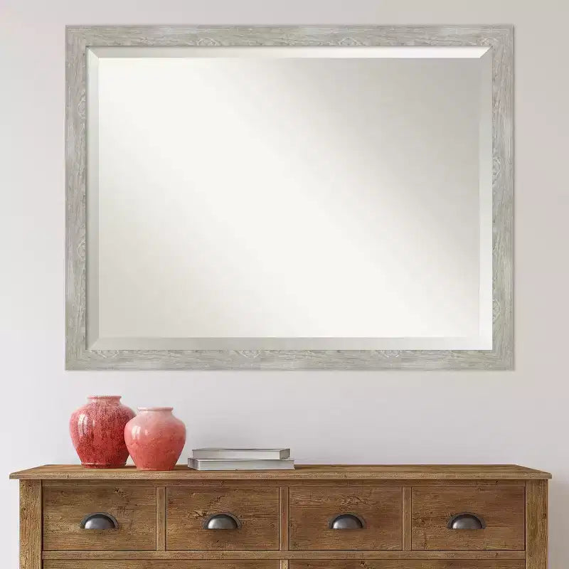 44" x 34" Dove Narrow Framed Wall Mirror Graywash - Amanti Art: Modern Beveled, Entryway Decor, No Assembly Required