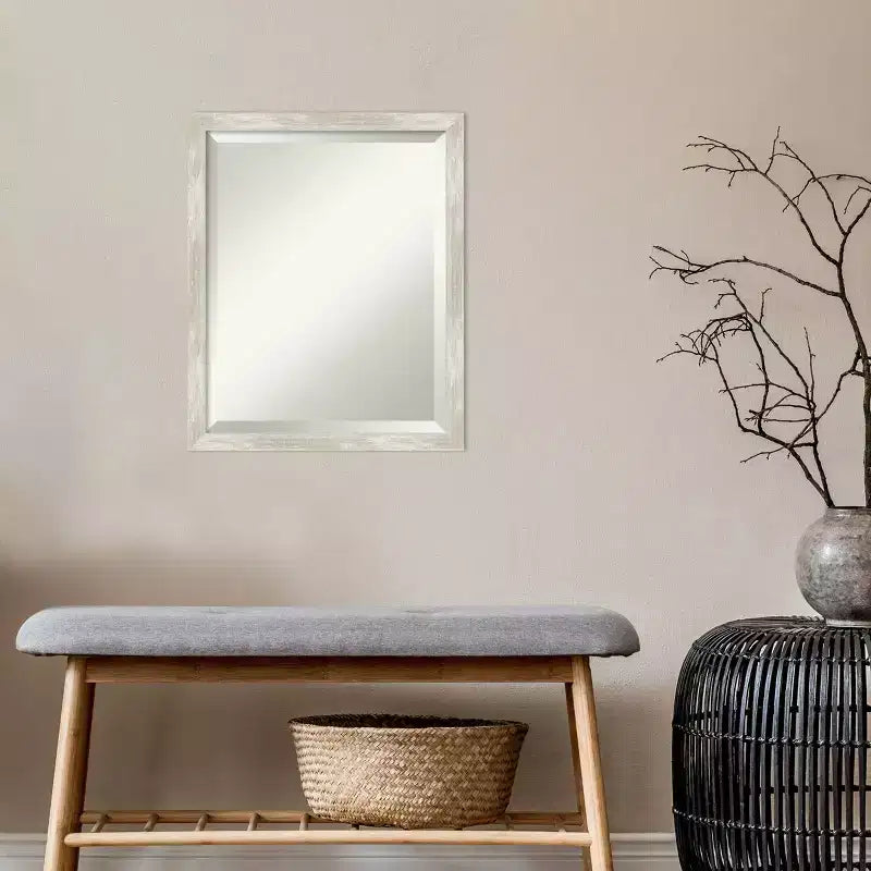 Amanti Art 18"x22" Crackled Metallic Narrow Framed Wall Mirror Silver: Beveled, Polystyrene Frame, No Assembly Required