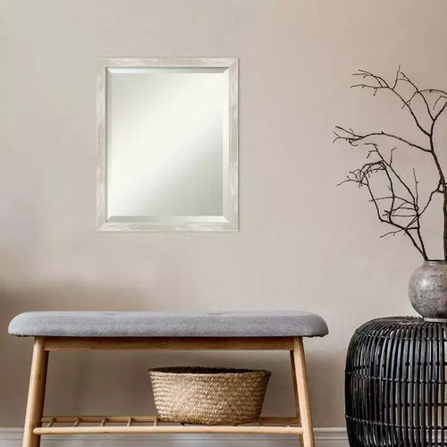 Amanti Art 18"x22" Crackled Metallic Narrow Framed Wall Mirror Silver: Beveled, Polystyrene Frame, No Assembly Required
