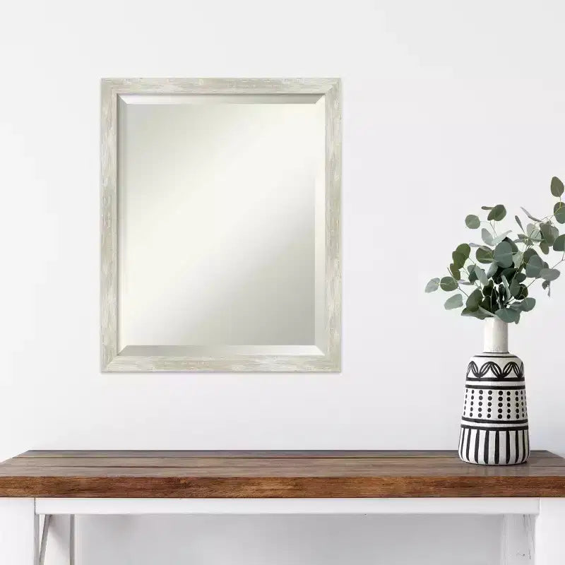 Amanti Art 18"x22" Crackled Metallic Narrow Framed Wall Mirror Silver: Beveled, Polystyrene Frame, No Assembly Required