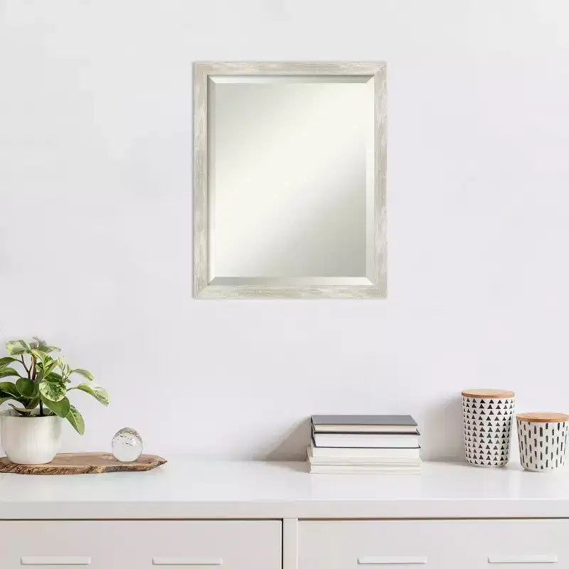 Amanti Art 18"x22" Crackled Metallic Narrow Framed Wall Mirror Silver: Beveled, Polystyrene Frame, No Assembly Required