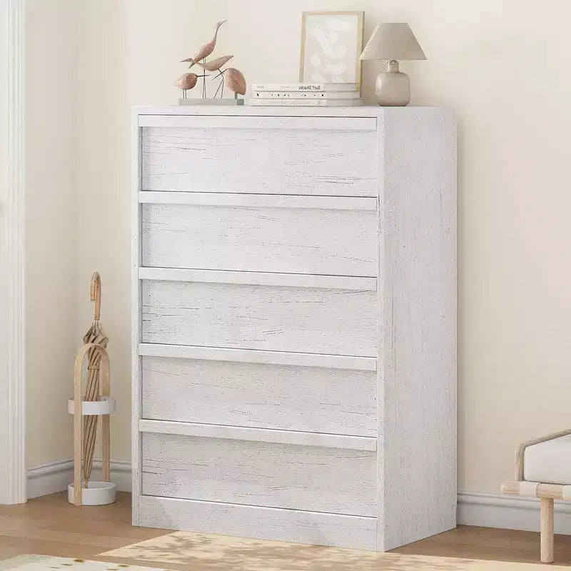 5 Drawer Dresser for Bedroom, White Drawers Tall with Large Drawers Storage, Modern Dresser Organizer