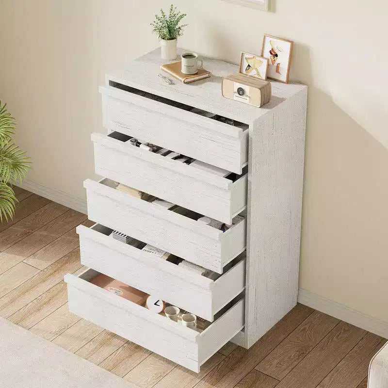 5 Drawer Dresser for Bedroom, White Drawers Tall with Large Drawers Storage, Modern Dresser Organizer