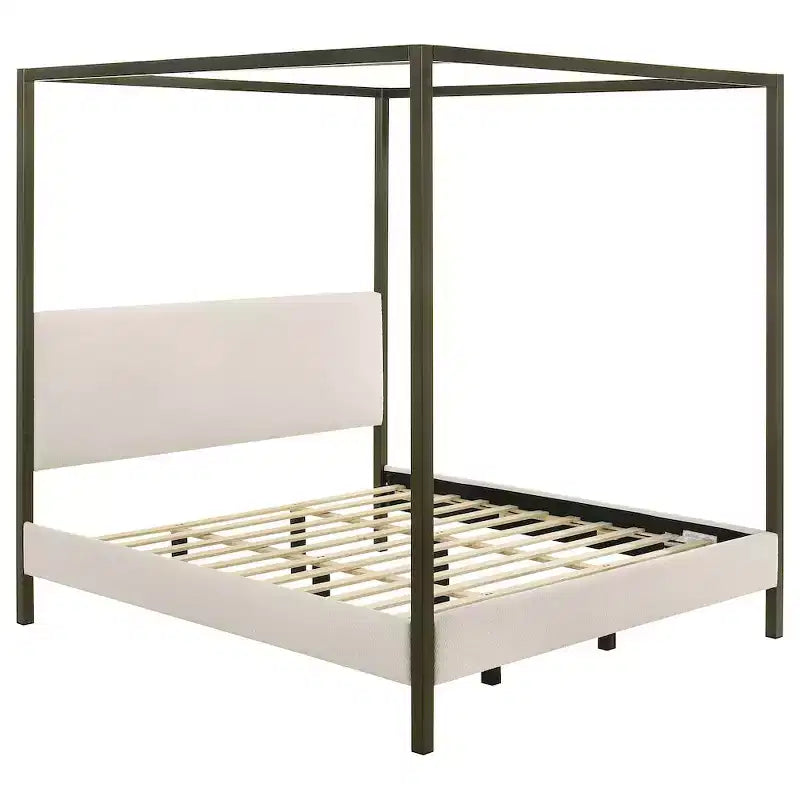 Coaster,Monroe Upholstered Eastern King Canopy Bed Vanilla