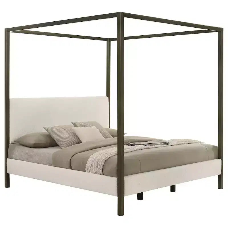 Coaster,Monroe Upholstered Eastern King Canopy Bed Vanilla
