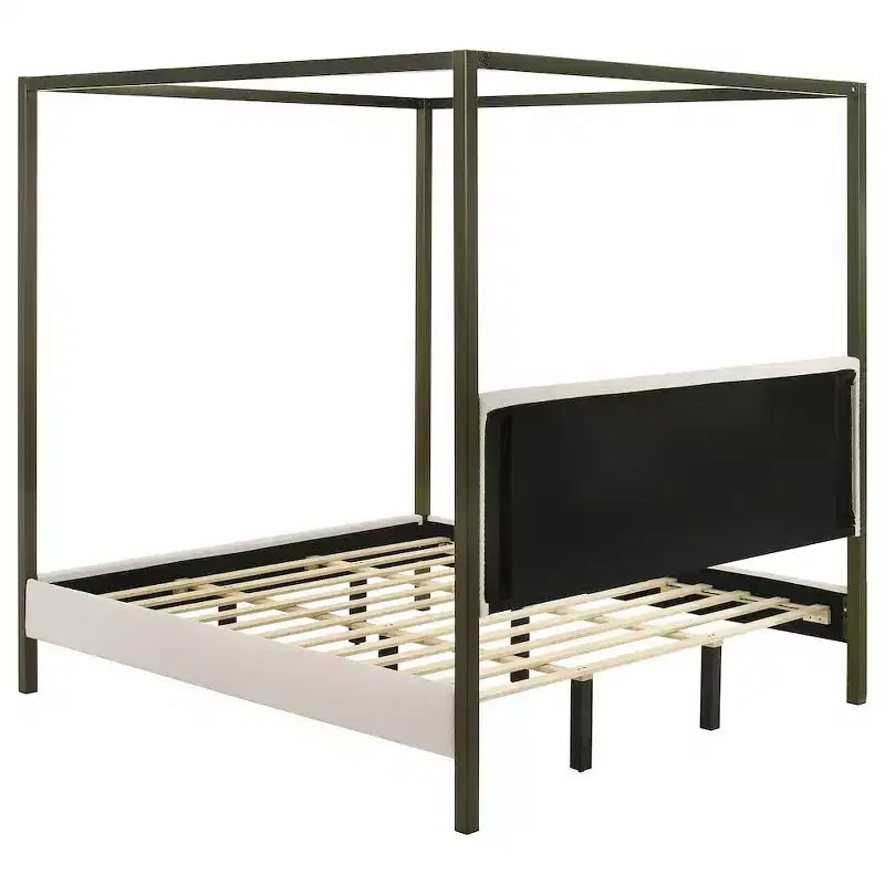 Coaster,Monroe Upholstered Eastern King Canopy Bed Vanilla