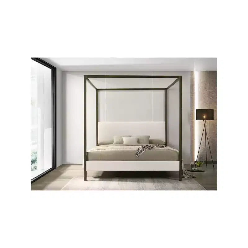 Coaster,Monroe Upholstered Eastern King Canopy Bed Vanilla