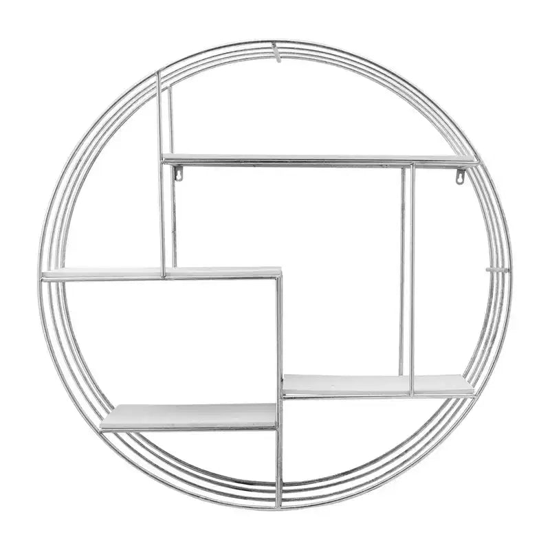 Circular Wall Shelf with Metal Frame & Wood Shelves - Round Hanging Storage Unit - Decorative Wall Organizer for Home, Office, Bedroom, Living Room