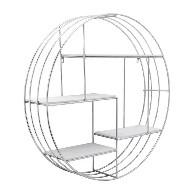 Circular Wall Shelf with Metal Frame & Wood Shelves - Round Hanging Storage Unit - Decorative Wall Organizer for Home, Office, Bedroom, Living Room