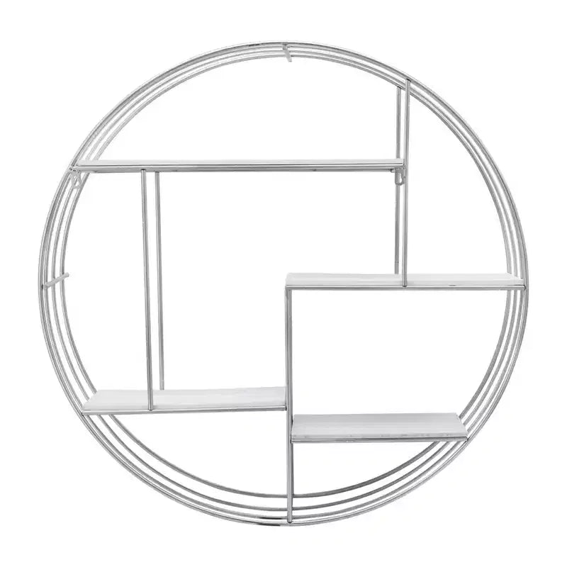 Circular Wall Shelf with Metal Frame & Wood Shelves - Round Hanging Storage Unit - Decorative Wall Organizer for Home, Office, Bedroom, Living Room