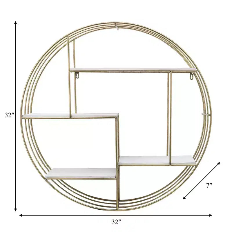 Circular Wall Shelf with Metal Frame & Wood Shelves - Round Hanging Storage Unit - Decorative Wall Organizer for Home, Office, Bedroom, Living Room