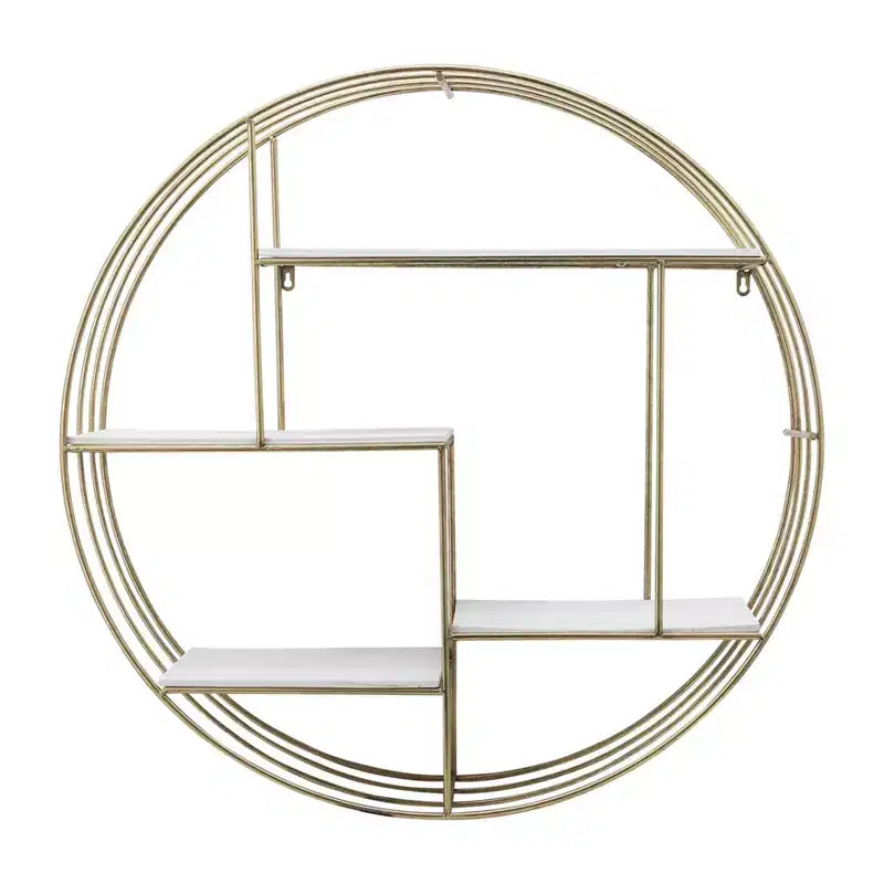 Circular Wall Shelf with Metal Frame & Wood Shelves - Round Hanging Storage Unit - Decorative Wall Organizer for Home, Office, Bedroom, Living Room