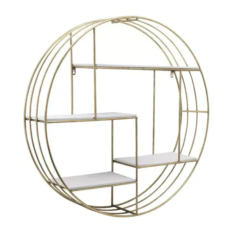 Circular Wall Shelf with Metal Frame & Wood Shelves - Round Hanging Storage Unit - Decorative Wall Organizer for Home, Office, Bedroom, Living Room