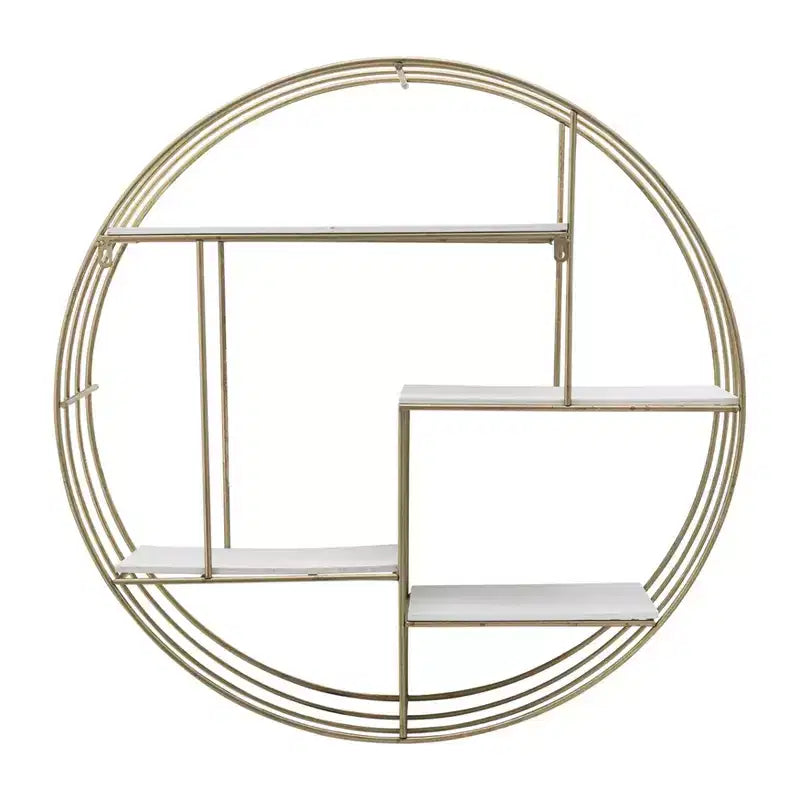 Circular Wall Shelf with Metal Frame & Wood Shelves - Round Hanging Storage Unit - Decorative Wall Organizer for Home, Office, Bedroom, Living Room