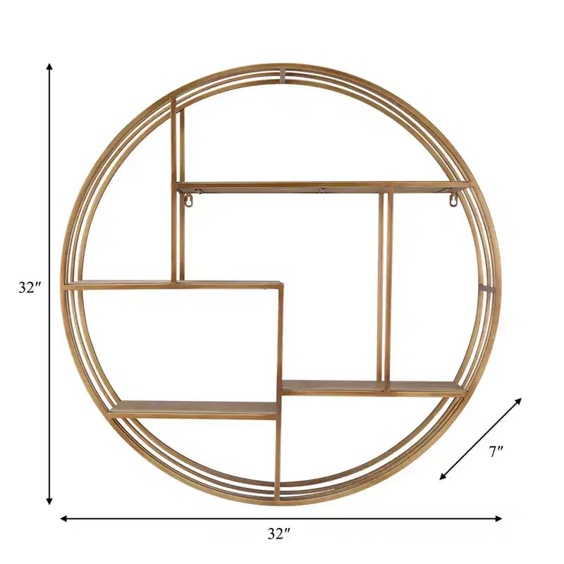 Circular Wall Shelf with Metal Frame & Wood Shelves - Round Hanging Storage Unit - Decorative Wall Organizer for Home, Office, Bedroom, Living Room