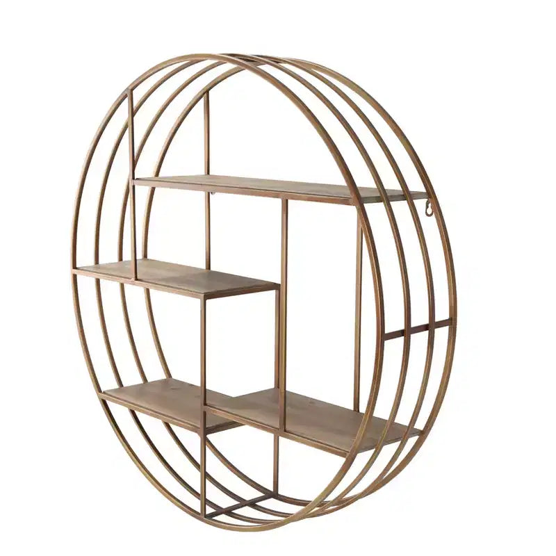 Circular Wall Shelf with Metal Frame & Wood Shelves - Round Hanging Storage Unit - Decorative Wall Organizer for Home, Office, Bedroom, Living Room