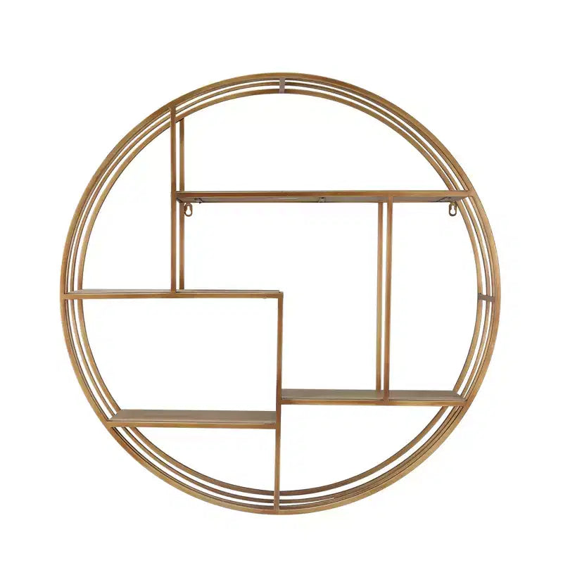 Circular Wall Shelf with Metal Frame & Wood Shelves - Round Hanging Storage Unit - Decorative Wall Organizer for Home, Office, Bedroom, Living Room