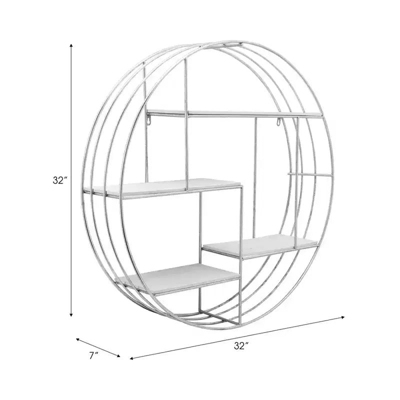 Circular Wall Shelf with Metal Frame & Wood Shelves - Round Hanging Storage Unit - Decorative Wall Organizer for Home, Office, Bedroom, Living Room