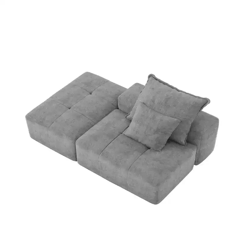 Whisen Modern Oversized Modular Sectional Sofa with 2 Ottoman, 2 Seat Sparkling Chenille Fabric and 4 Pillows, 4-Piece DIY Combination