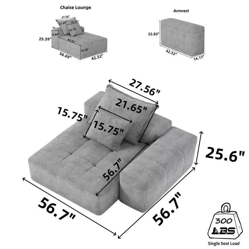 Whisen Modern Oversized Modular Sectional Sofa with 2 Ottoman, 2 Seat Sparkling Chenille Fabric and 4 Pillows, 4-Piece DIY Combination