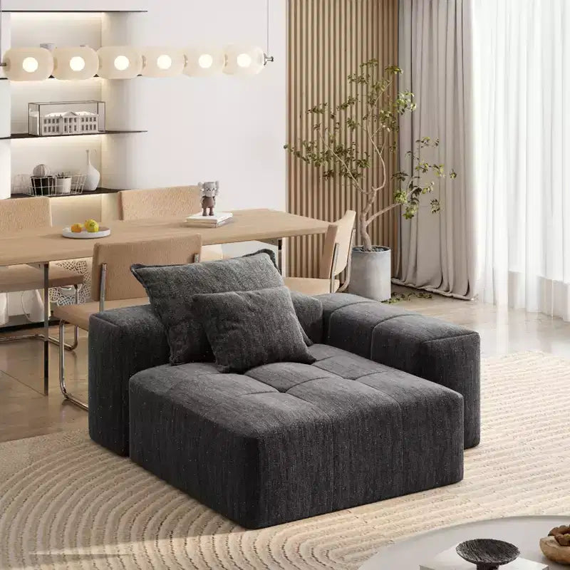 Whisen Modern Oversized Modular Sectional Sofa with 2 Ottoman, 2 Seat Sparkling Chenille Fabric and 4 Pillows, 4-Piece DIY Combination