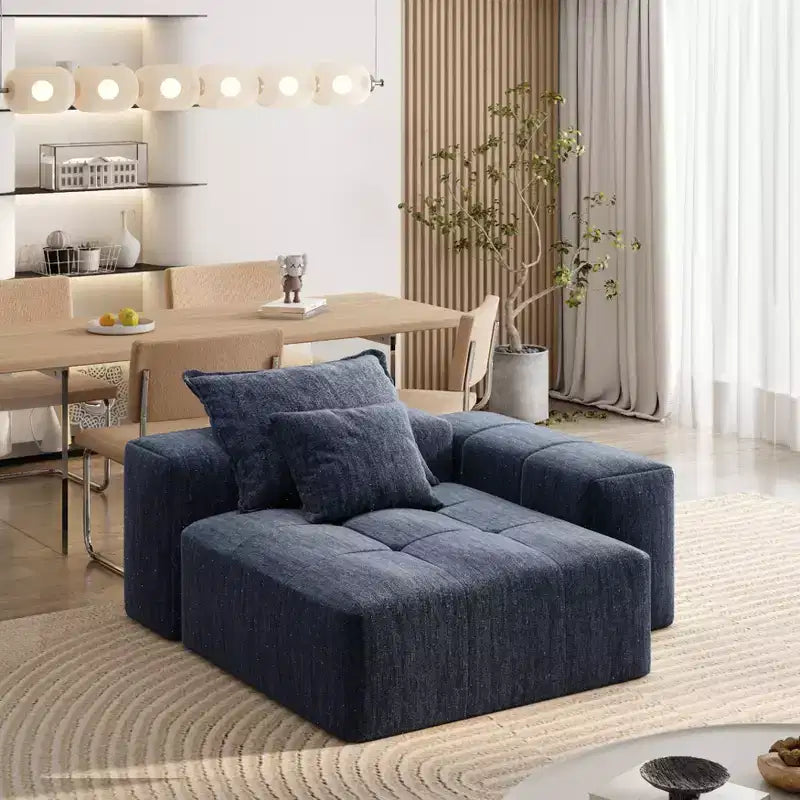 Whisen Modern Oversized Modular Sectional Sofa with 2 Ottoman, 2 Seat Sparkling Chenille Fabric and 4 Pillows, 4-Piece DIY Combination