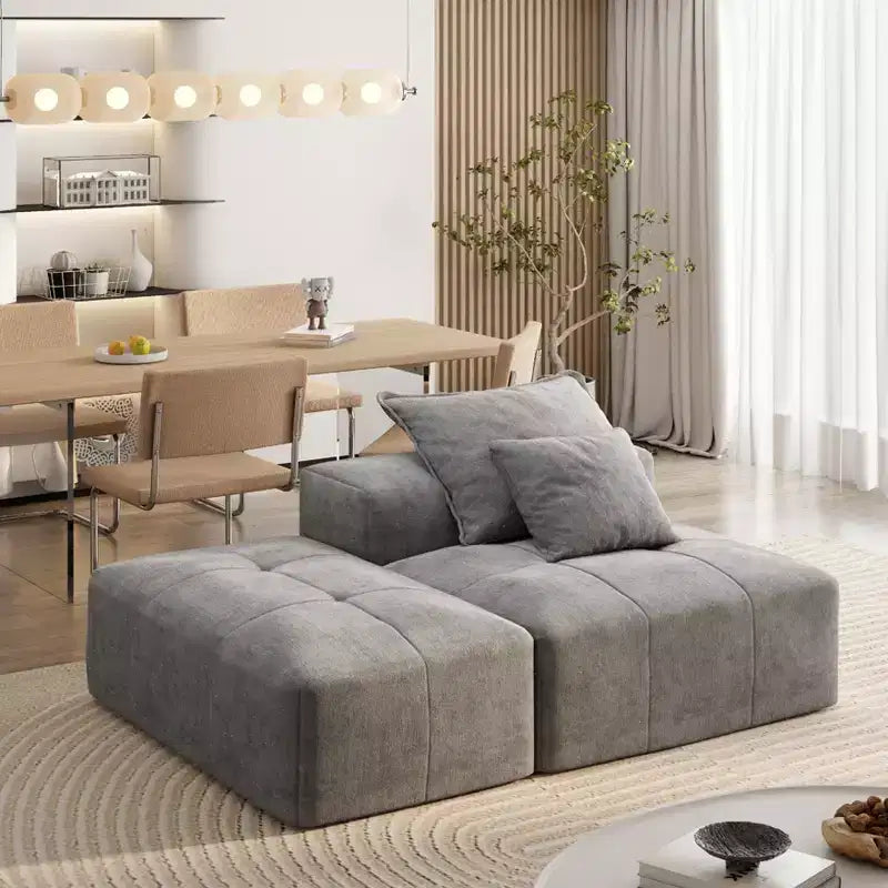 Whisen Modern Oversized Modular Sectional Sofa with 2 Ottoman, 2 Seat Sparkling Chenille Fabric and 4 Pillows, 4-Piece DIY Combination
