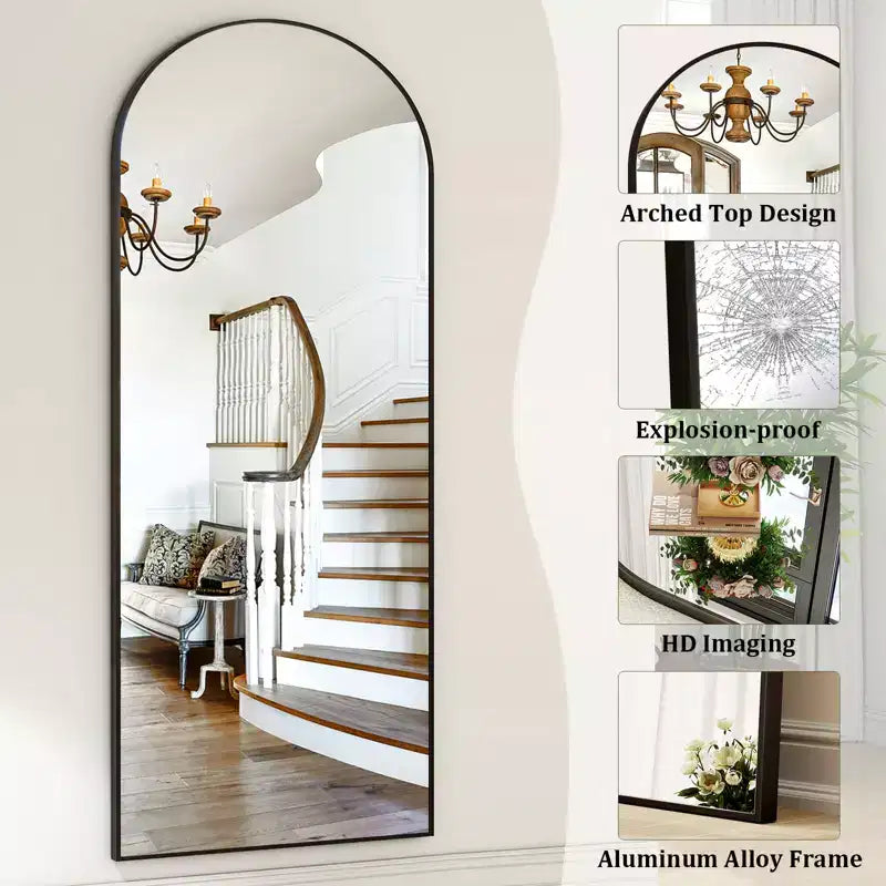 BEAUTYPEAK 59x16 Arched Full Length Mirror, Floor Mirror with Stand, Wall Hanging or Leaning, Aluminum Frame for Bedroom, Black