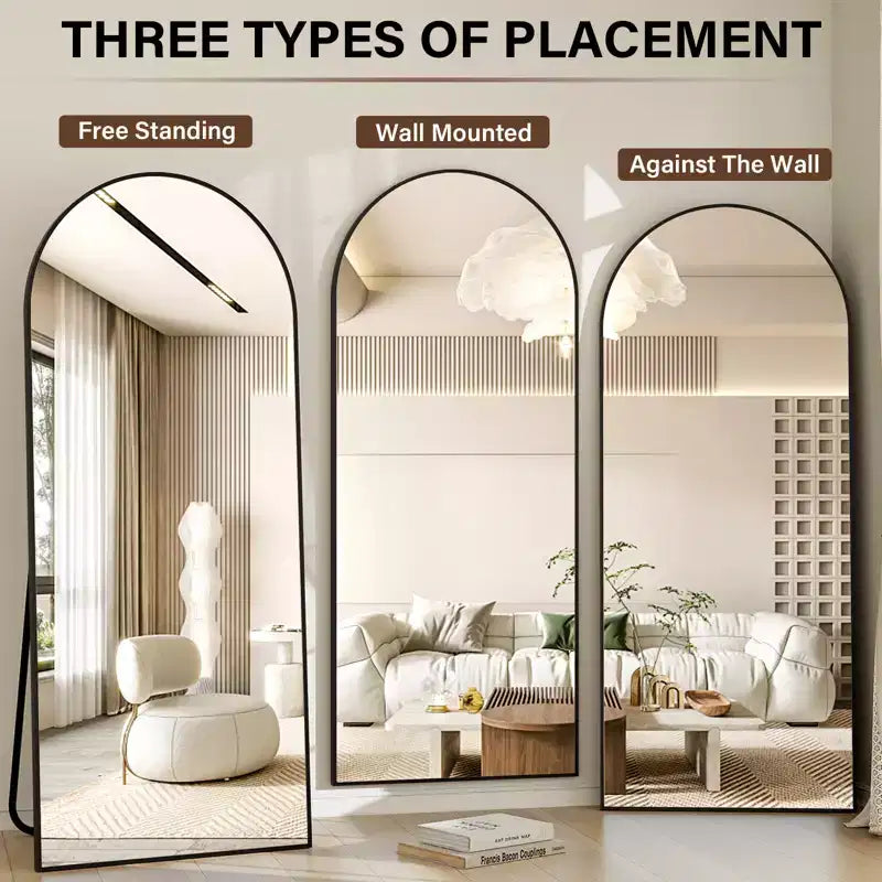 BEAUTYPEAK 59x16 Arched Full Length Mirror, Floor Mirror with Stand, Wall Hanging or Leaning, Aluminum Frame for Bedroom, Black