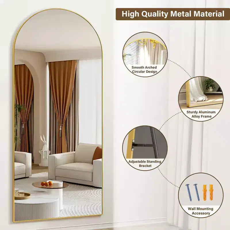 BEAUTYPEAK 59x16 Arched Full Length Mirror, Floor Mirror with Stand, Wall Hanging or Leaning, Aluminum Frame for Bedroom, Black