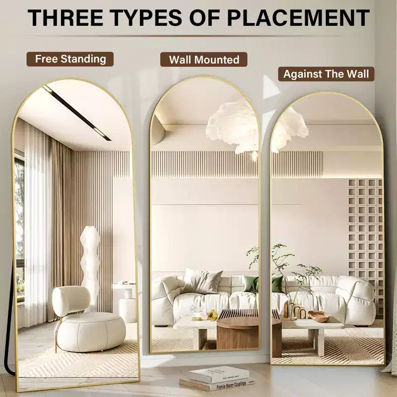 BEAUTYPEAK 59x16 Arched Full Length Mirror, Floor Mirror with Stand, Wall Hanging or Leaning, Aluminum Frame for Bedroom, Black