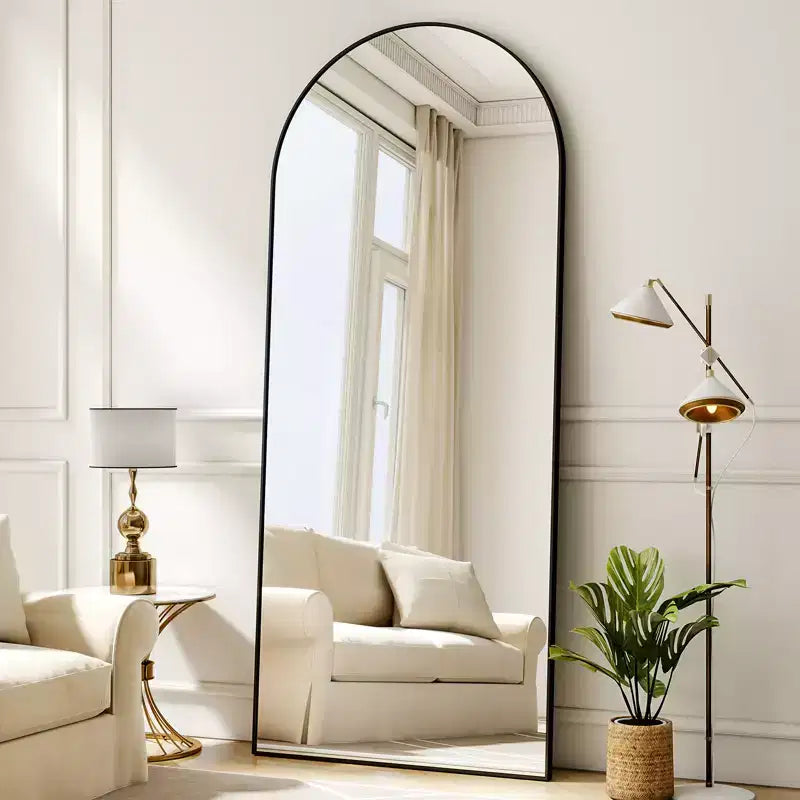 BEAUTYPEAK 59x16 Arched Full Length Mirror, Floor Mirror with Stand, Wall Hanging or Leaning, Aluminum Frame for Bedroom, Black