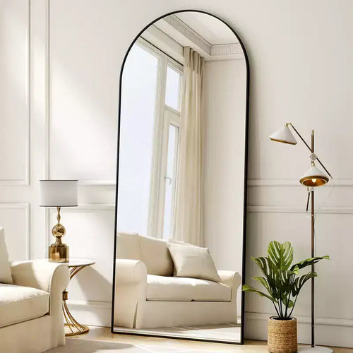 BEAUTYPEAK 59x16 Arched Full Length Mirror, Floor Mirror with Stand, Wall Hanging or Leaning, Aluminum Frame for Bedroom, Black