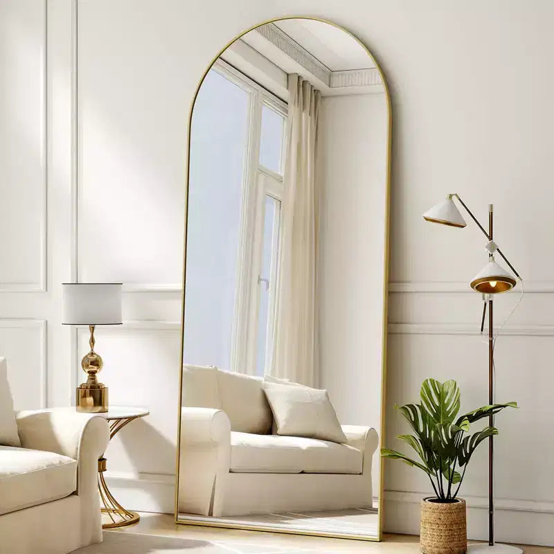 BEAUTYPEAK 59x16 Arched Full Length Mirror, Floor Mirror with Stand, Wall Hanging or Leaning, Aluminum Frame for Bedroom, Black