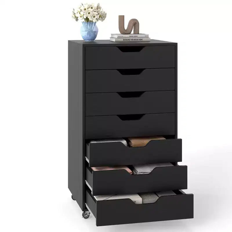 Costway 7-Drawer Chest Mobile File Cabinet Vertical Filing Organizer with Lockable Wheels Walnut/Brown/White/Black