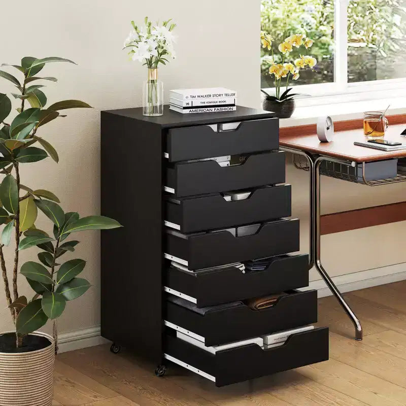 Costway 7-Drawer Chest Mobile File Cabinet Vertical Filing Organizer with Lockable Wheels Walnut/Brown/White/Black