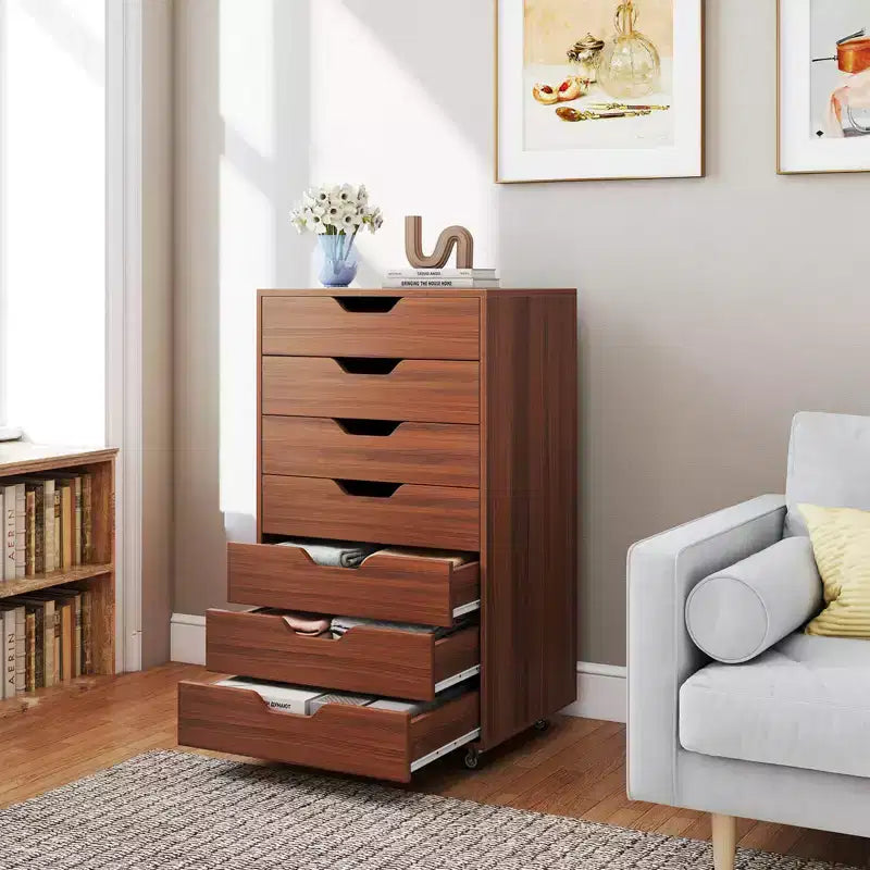 Costway 7-Drawer Chest Mobile File Cabinet Vertical Filing Organizer with Lockable Wheels Walnut/Brown/White/Black