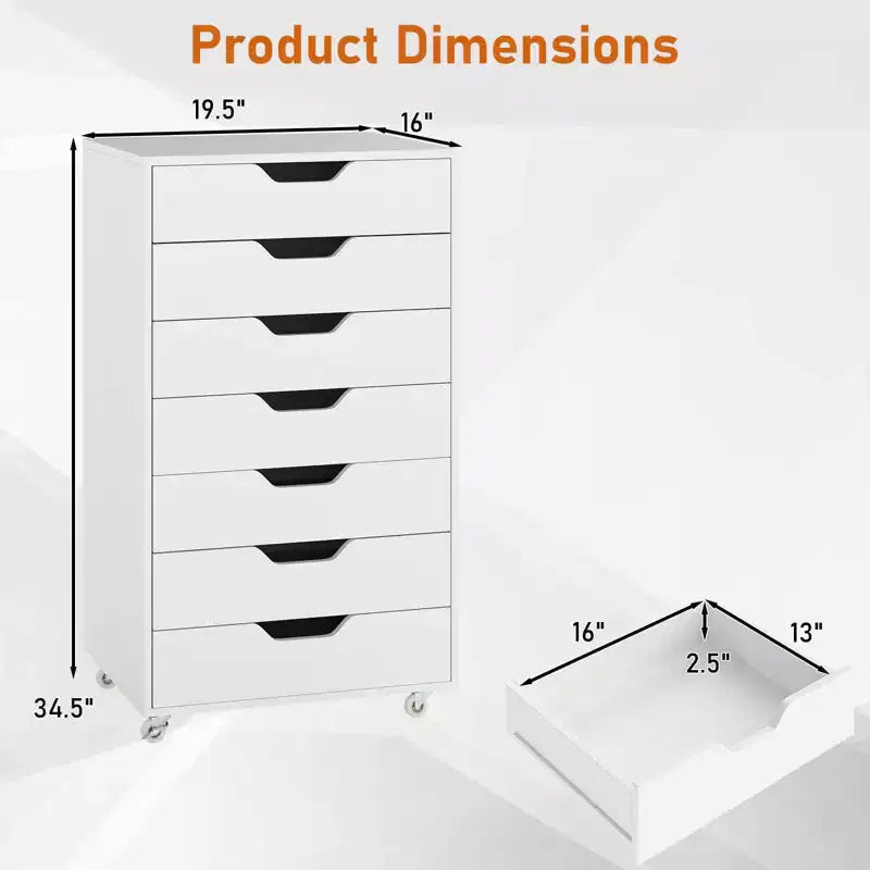 Costway 7-Drawer Chest Mobile File Cabinet Vertical Filing Organizer with Lockable Wheels Walnut/Brown/White/Black
