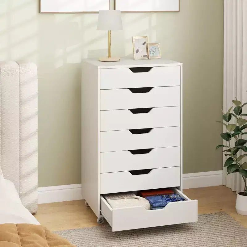 Costway 7-Drawer Chest Mobile File Cabinet Vertical Filing Organizer with Lockable Wheels Walnut/Brown/White/Black