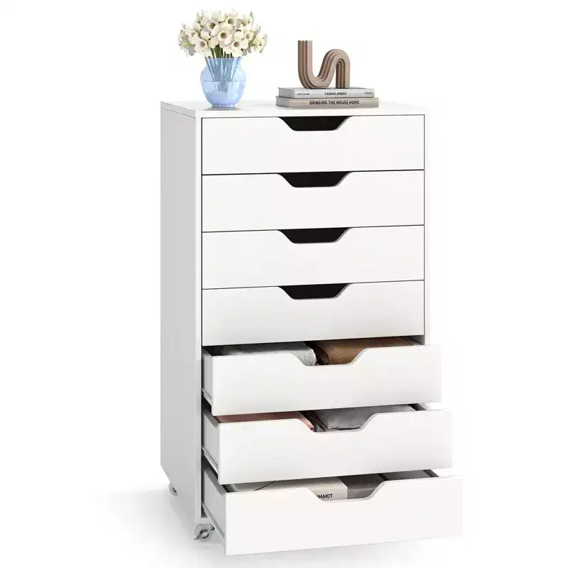 Costway 7-Drawer Chest Mobile File Cabinet Vertical Filing Organizer with Lockable Wheels Walnut/Brown/White/Black