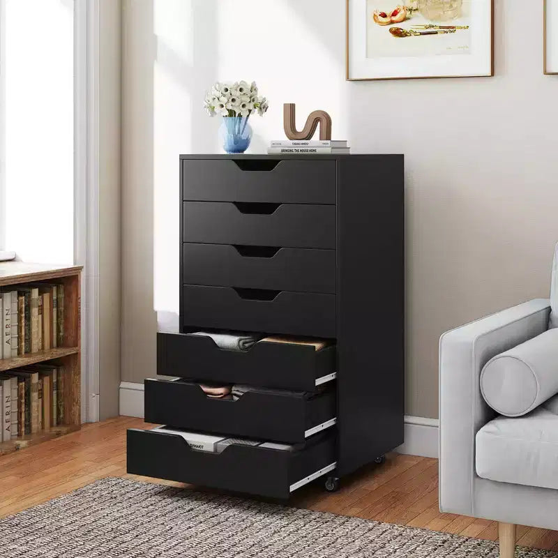 Costway 7-Drawer Chest Mobile File Cabinet Vertical Filing Organizer with Lockable Wheels Walnut/Brown/White/Black