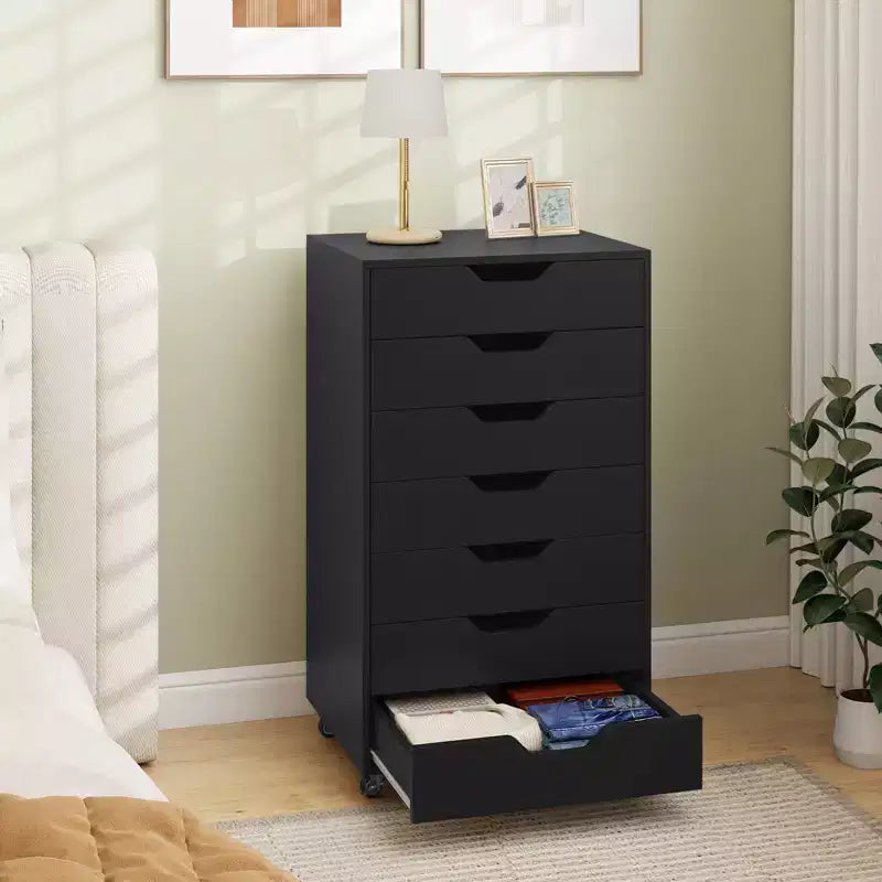 Costway 7-Drawer Chest Mobile File Cabinet Vertical Filing Organizer with Lockable Wheels Walnut/Brown/White/Black