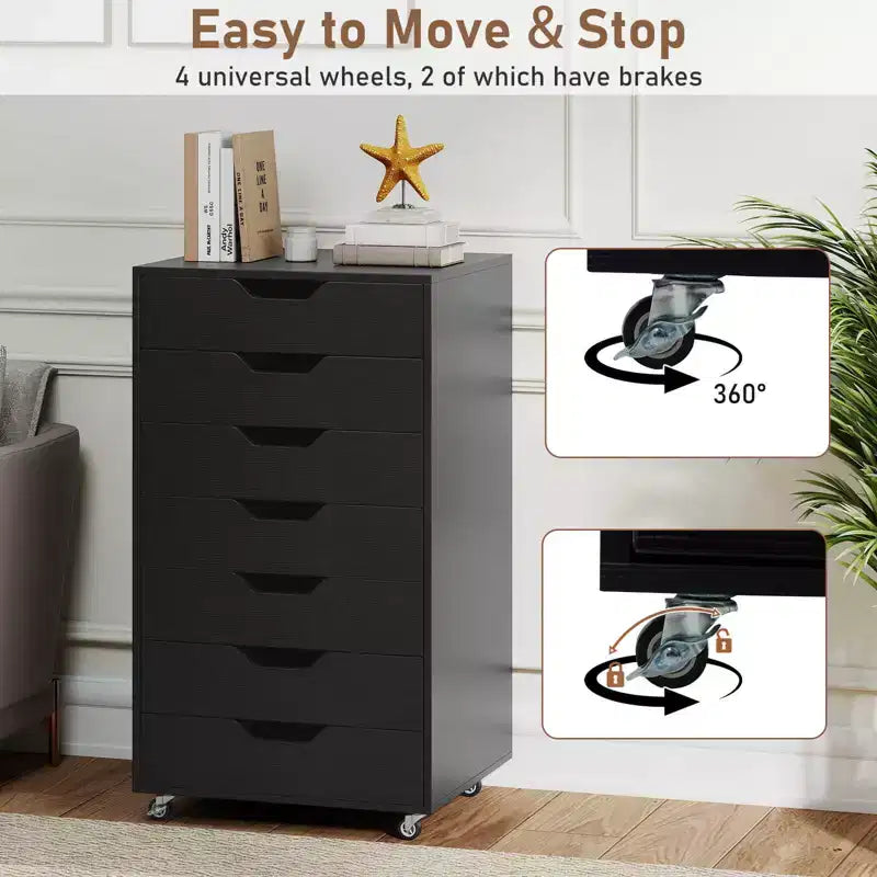 Costway 7-Drawer Chest Mobile File Cabinet Vertical Filing Organizer with Lockable Wheels Walnut/Brown/White/Black