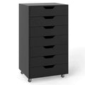Costway 7-Drawer Chest Mobile File Cabinet Vertical Filing Organizer with Lockable Wheels Walnut/Brown/White/Black