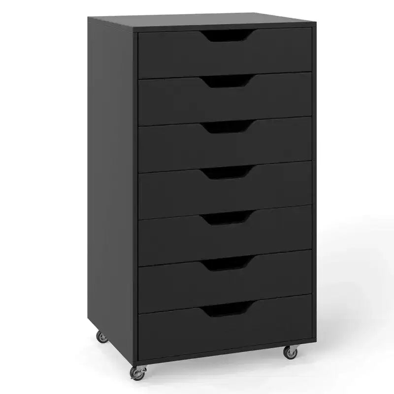 Costway 7-Drawer Chest Mobile File Cabinet Vertical Filing Organizer with Lockable Wheels Walnut/Brown/White/Black