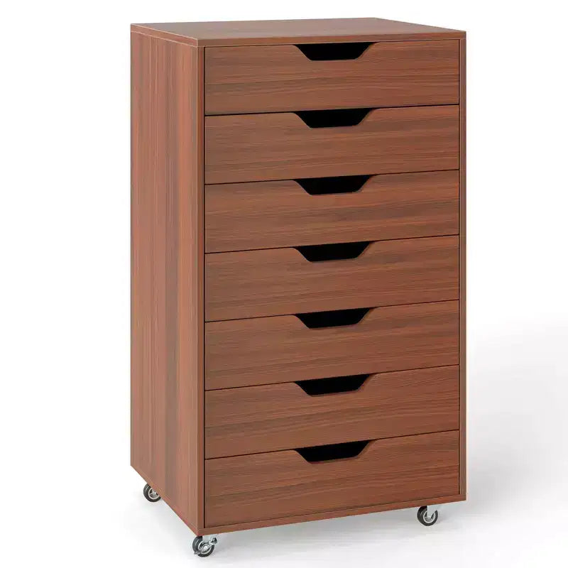 Costway 7-Drawer Chest Mobile File Cabinet Vertical Filing Organizer with Lockable Wheels Walnut/Brown/White/Black