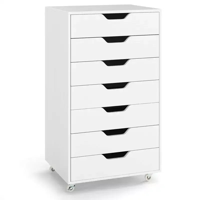 Costway 7-Drawer Chest Mobile File Cabinet Vertical Filing Organizer with Lockable Wheels Walnut/Brown/White/Black