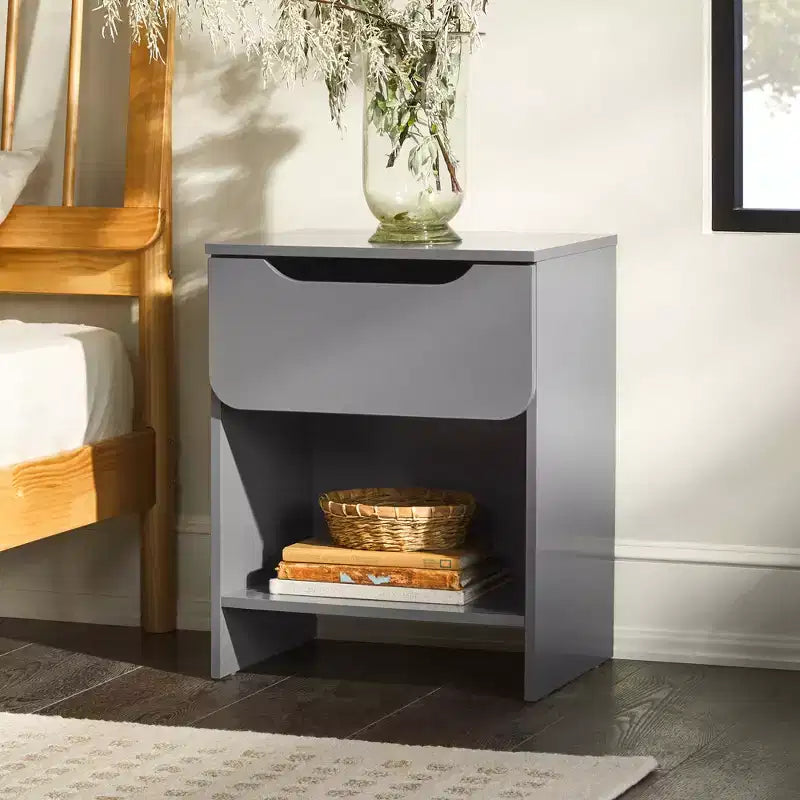 GDFStudio Jett Modern Wooden Nightstand with Drawer and Open Cubby