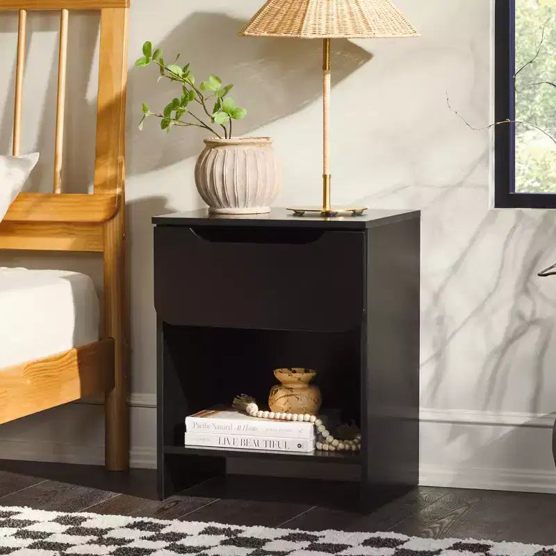 GDFStudio Jett Modern Wooden Nightstand with Drawer and Open Cubby