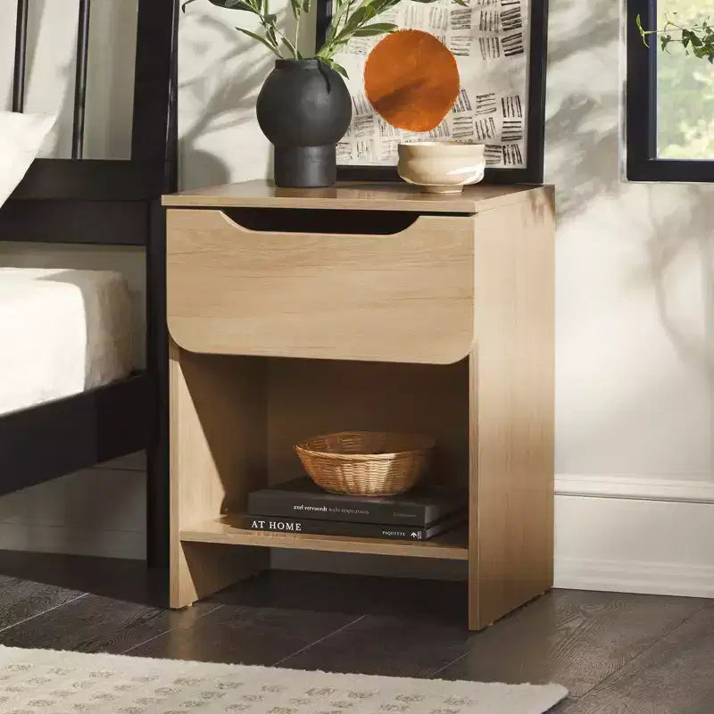 GDFStudio Jett Modern Wooden Nightstand with Drawer and Open Cubby
